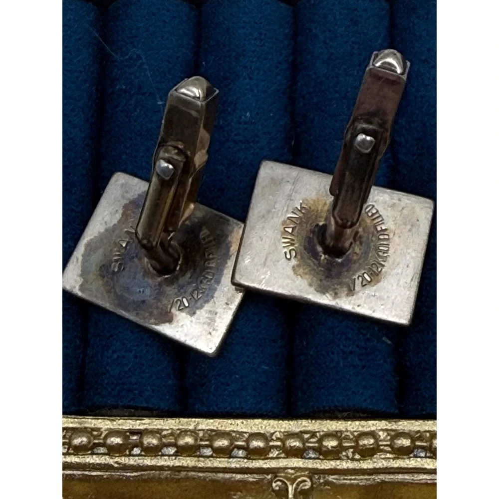 Swank Cufflinks OS Vintage 12K Gold Filled Quilted Textured Mid Century Modern